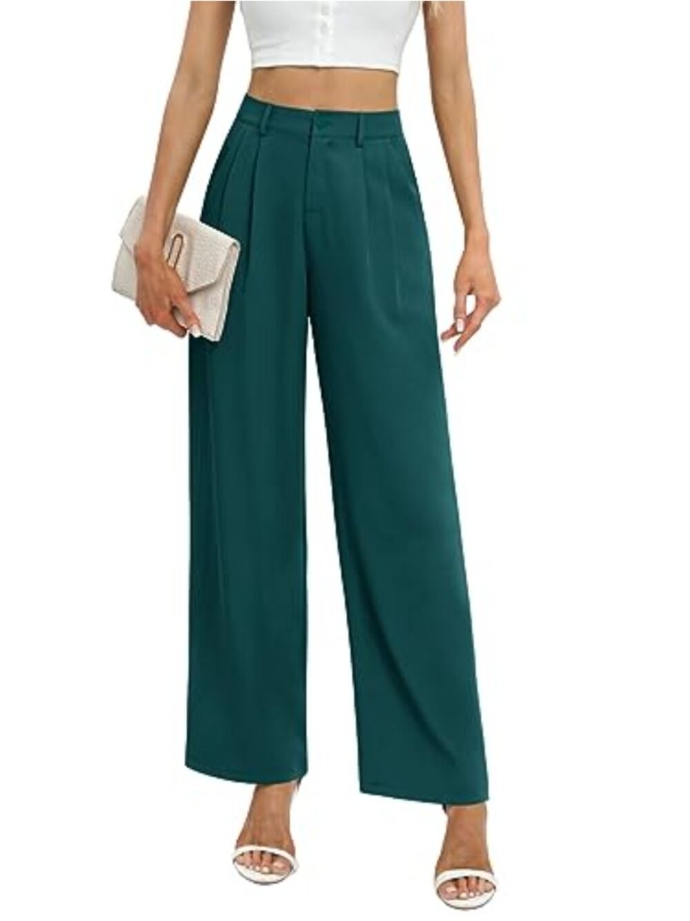 Wide Leg Elastic Waist Business Work Trousers Straight Suit Pants